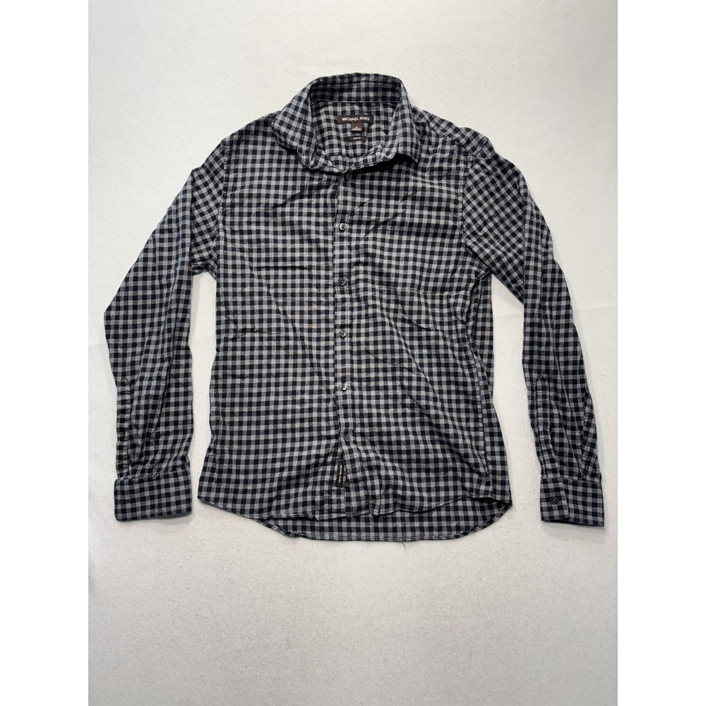 Michael Kors Shirt Mens Medium Gray Check Long Sleeve Button Up Slim Fit